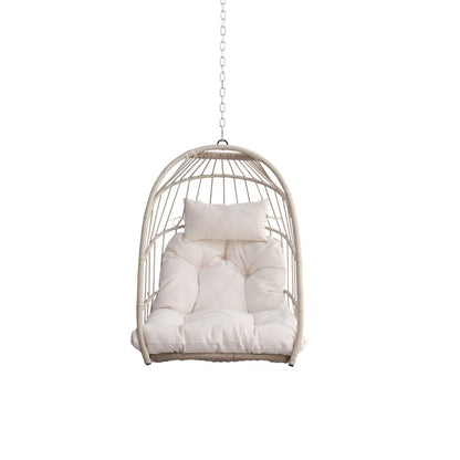 Boho Egg Swing Chair for Patio, All-Weather White PE Rattan