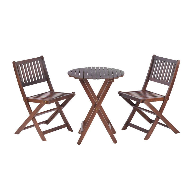 Natural Acacia 3-Pc Bistro Set for Patio & Balcony, Folding