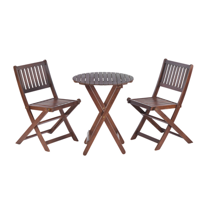 Natural Acacia 3-Pc Bistro Set for Patio & Balcony, Folding