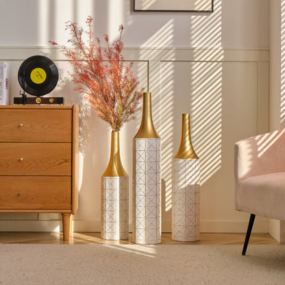 Modern Floor Vase Trio for Living Room, Tall White Metal