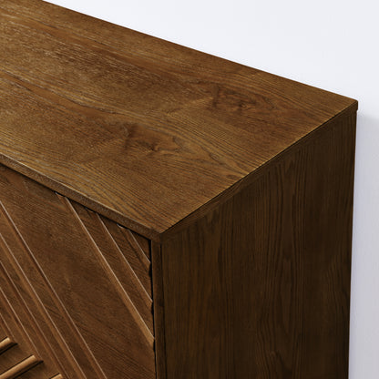Walnut Mid-Century Sideboard for Living Room, Fluted Doors