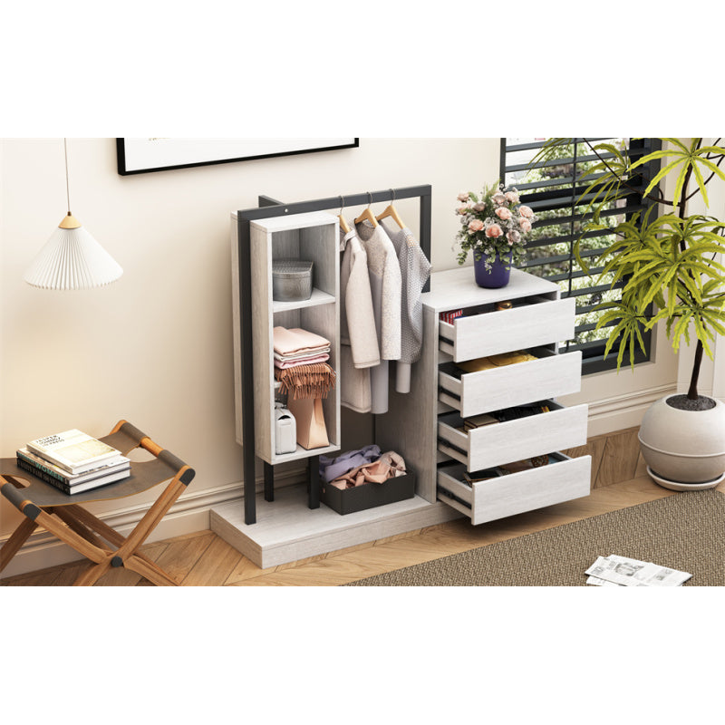 Sleek White Bedroom Wardrobe, 4 Drawers & 3 Shelves