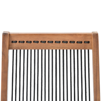 Coastal Folding Rope-Weave Wood Chair for Patio, Folds Flat