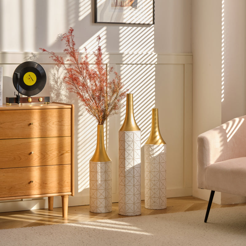 Modern Floor Vase Trio for Living Room, Tall White Metal