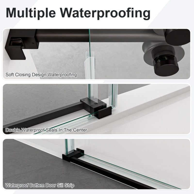 56"-60"W x 72"H Frameless Single Sliding Shower Door _ 5/16" (8mm) Clear Tempered Glass, Bypass Design with Matte Black Finish