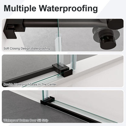 56"-60"W x 72"H Frameless Single Sliding Shower Door _ 5/16" (8mm) Clear Tempered Glass, Bypass Design with Matte Black Finish