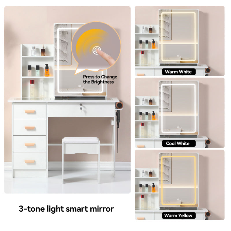 Modern Bedroom Vanity with Smart LED Mirror & Drawers