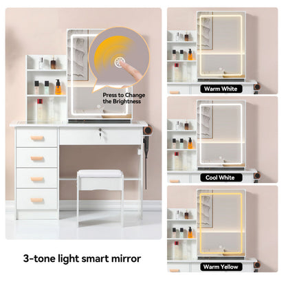 Modern Bedroom Vanity with Smart LED Mirror & Drawers