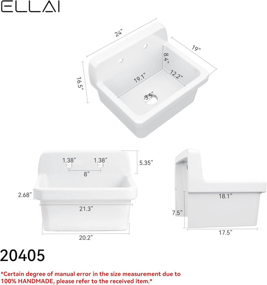 ELLAI Farmhouse Wall-Mount Laundry Room Sink with High Back