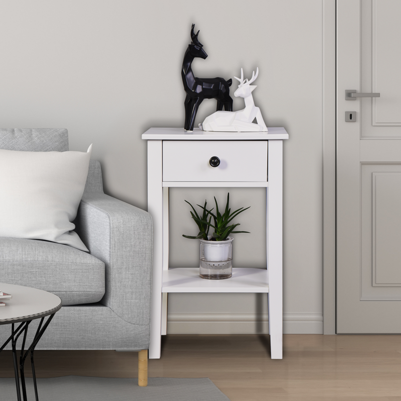 Modern White Bathroom Storage Table with Drawer