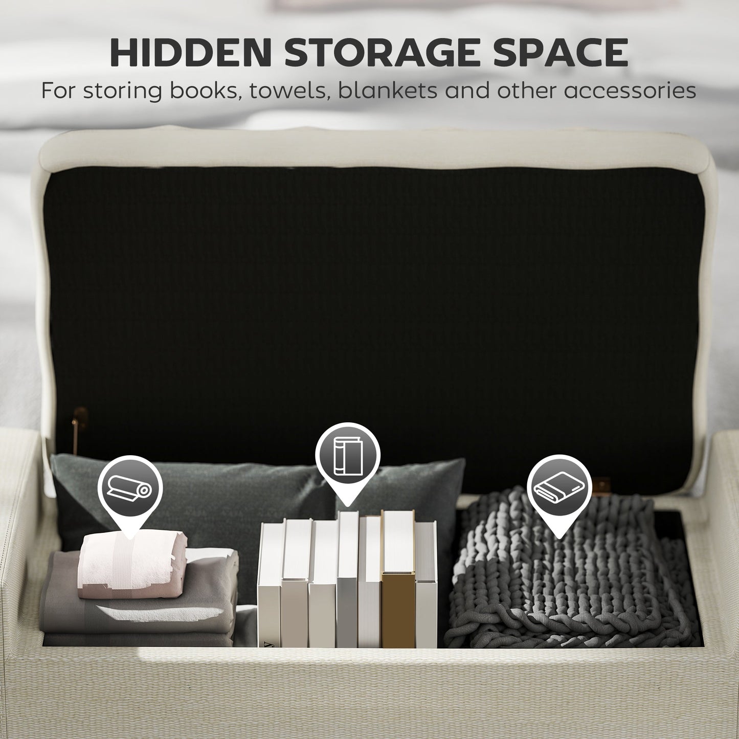 HOMCOM Linen Ottoman Bench for Entryway, Lift-Top Storage