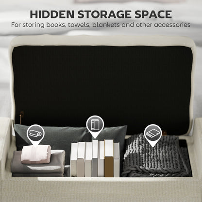 HOMCOM Linen Ottoman Bench for Entryway, Lift-Top Storage
