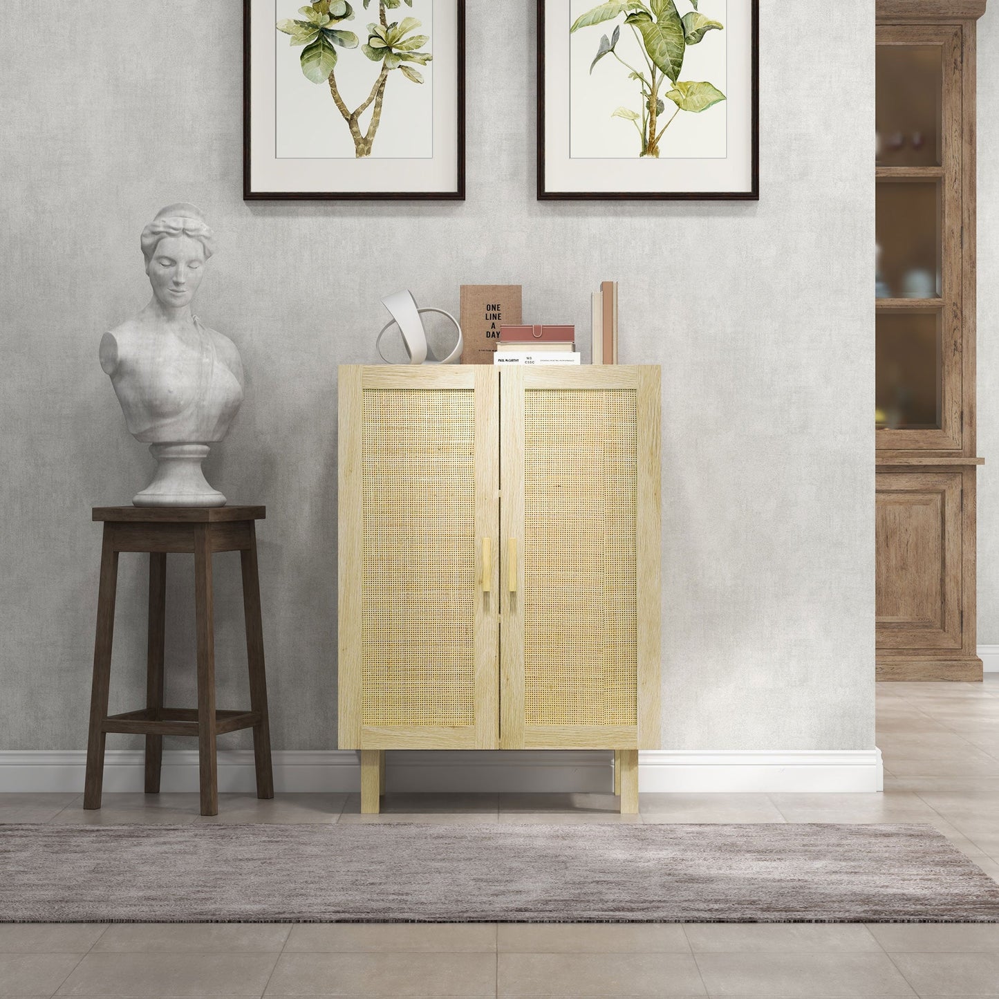 HOMCOM Boho Buffet Cabinet for Dining Room with Rattan Doors