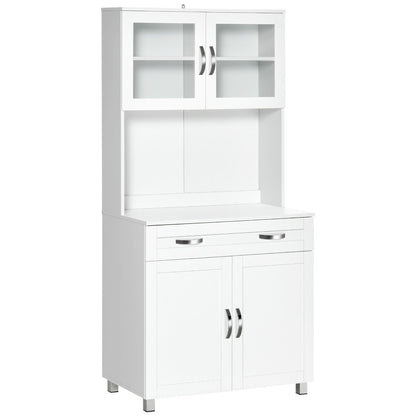 HOMCOM Modern Dining Buffet Hutch with Glass Doors & Drawers