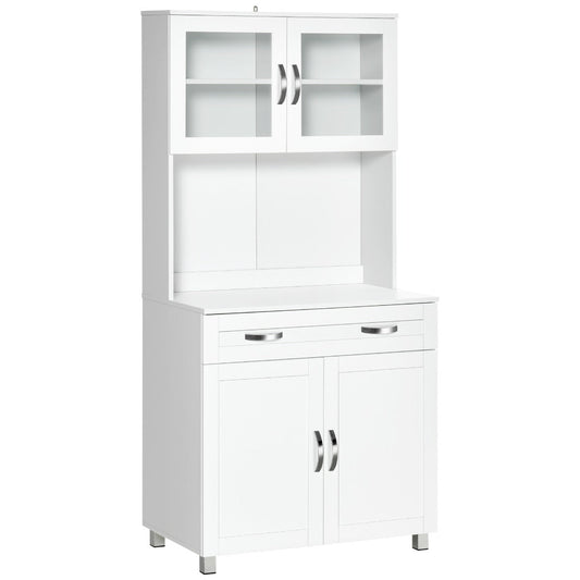 HOMCOM Modern Dining Buffet Hutch with Glass Doors & Drawers