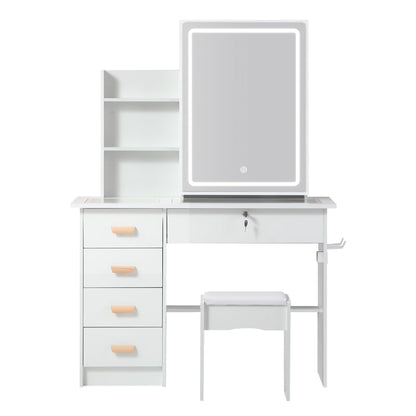 Modern Bedroom Vanity with Smart LED Mirror & Drawers