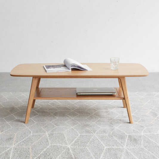 Scandinavian Coffee Table for Living Room, Solid Wood Shelf