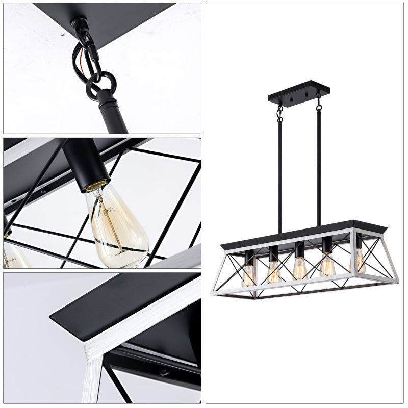 Modern Industrial 5-Light Pendant for Dining with Metal Cage