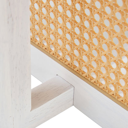 Asian-Style White Solid Wood Coffee Table, Faux Rattan Legs