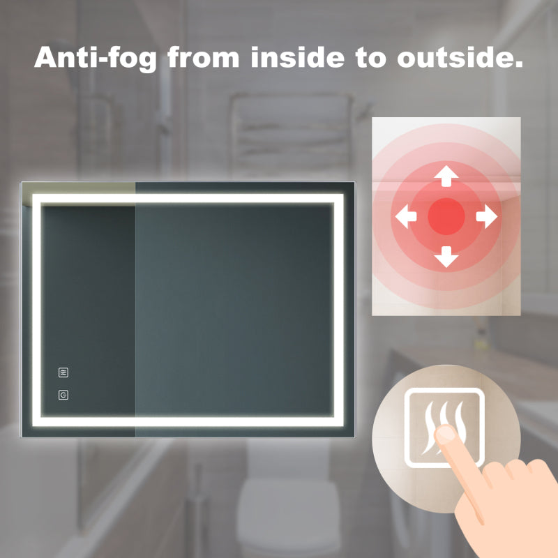 Modern Bathroom LED Vanity Mirror 32x24, Anti-Fog, Dimmable
