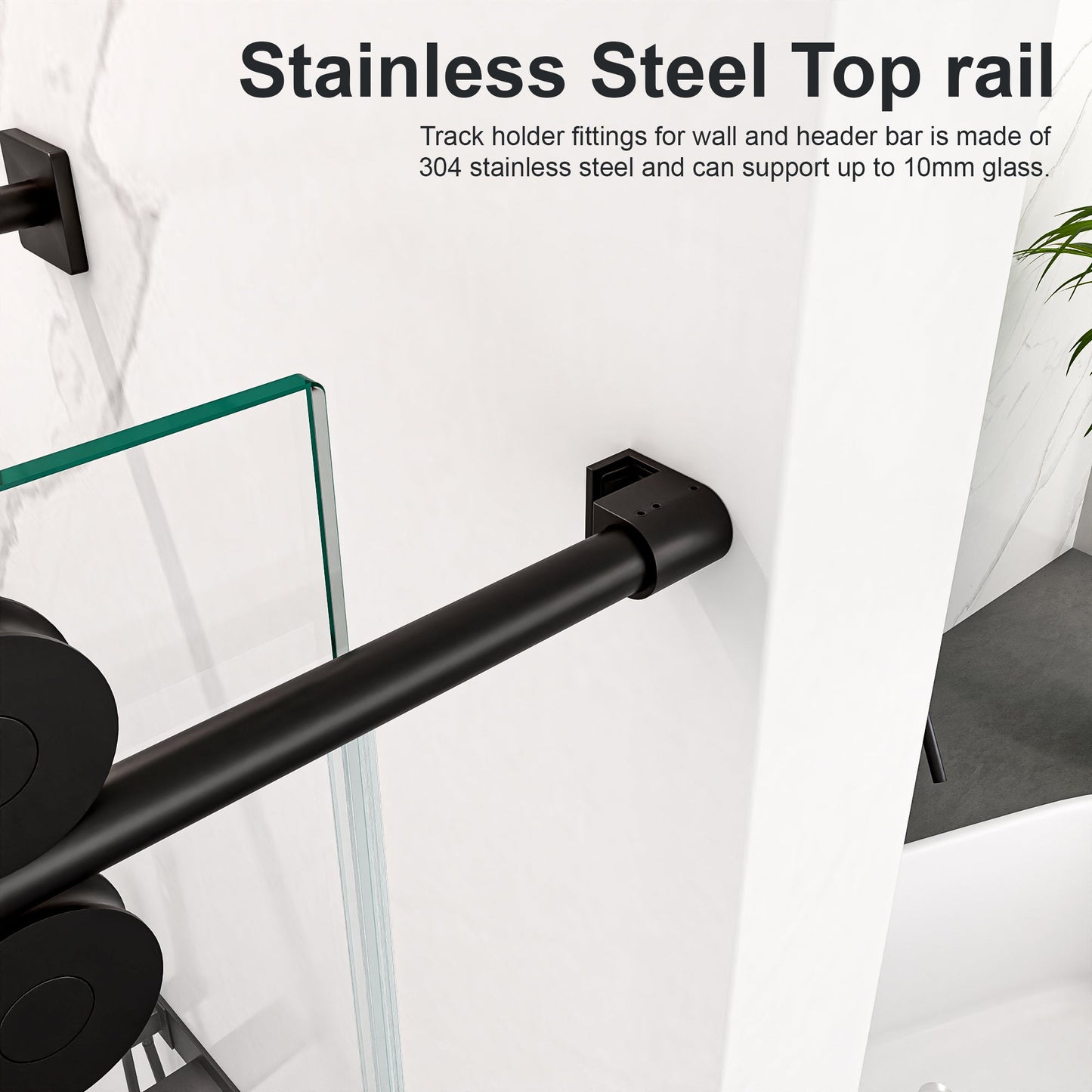 56"-60"W x 72"H Frameless Single Sliding Shower Door _ 5/16" (8mm) Clear Tempered Glass, Bypass Design with Matte Black Finish