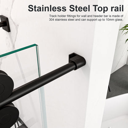 56"-60"W x 72"H Frameless Single Sliding Shower Door _ 5/16" (8mm) Clear Tempered Glass, Bypass Design with Matte Black Finish