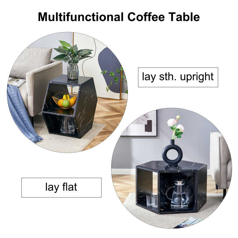 Modern Hexagon Coffee Table for Living Room, Extra Storage