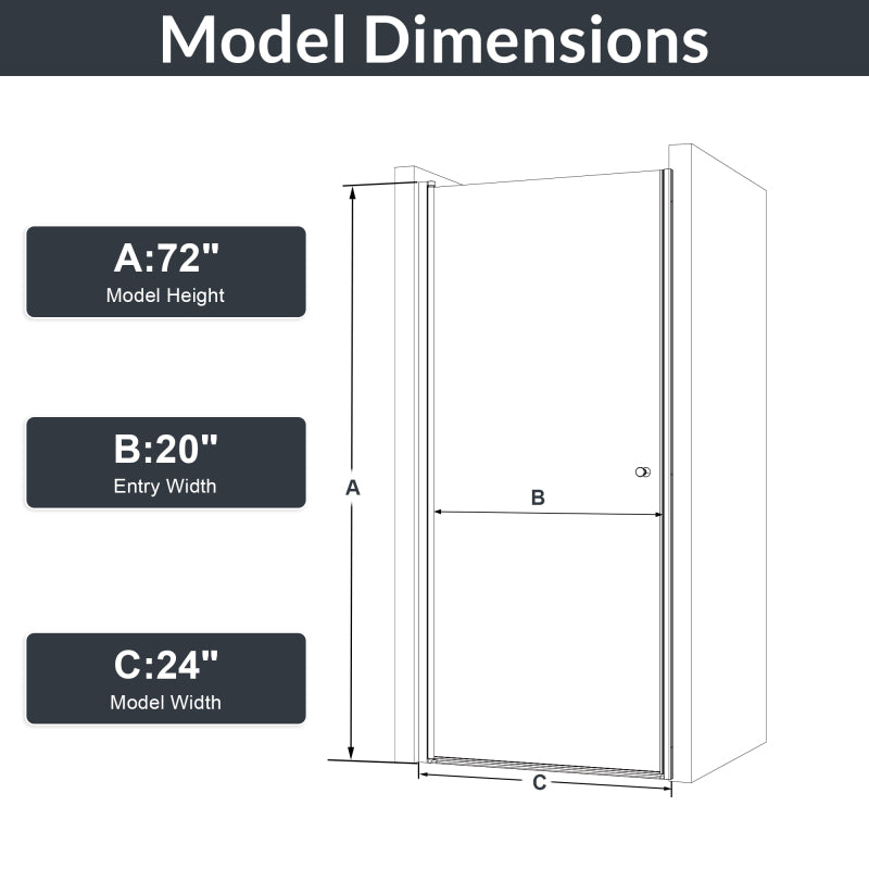 Semi-Frameless Chrome Pivot Shower Door for Bath 1/4" Glass