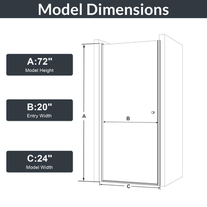 Semi-Frameless Chrome Pivot Shower Door for Bath 1/4" Glass