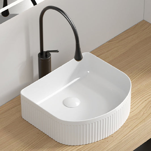 Modern Rectangle Vessel Sink for Powder Rooms Glossy Ceramic