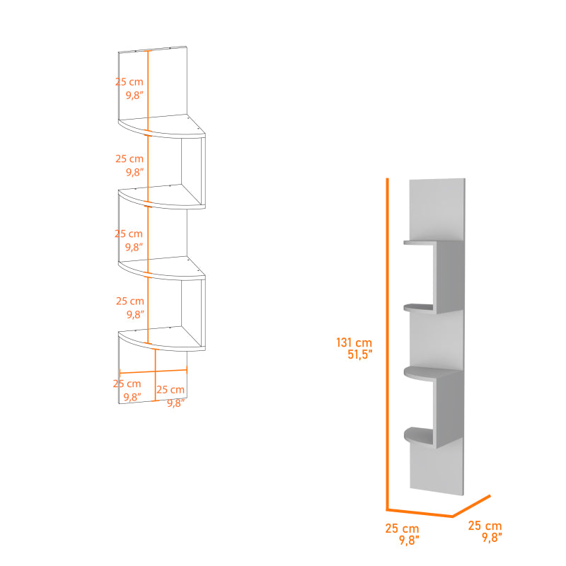 Rosebud Modern Corner Floating Shelf, Living Room 4-Tier