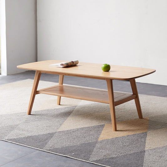 Scandinavian Coffee Table for Living Room, Solid Wood Shelf