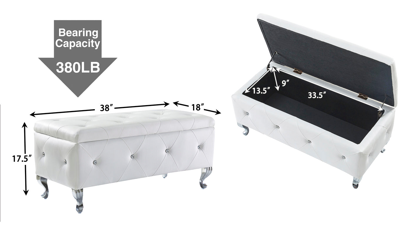 Glam Storage Ottoman Bench for End of Bed, Crystal-Tufted