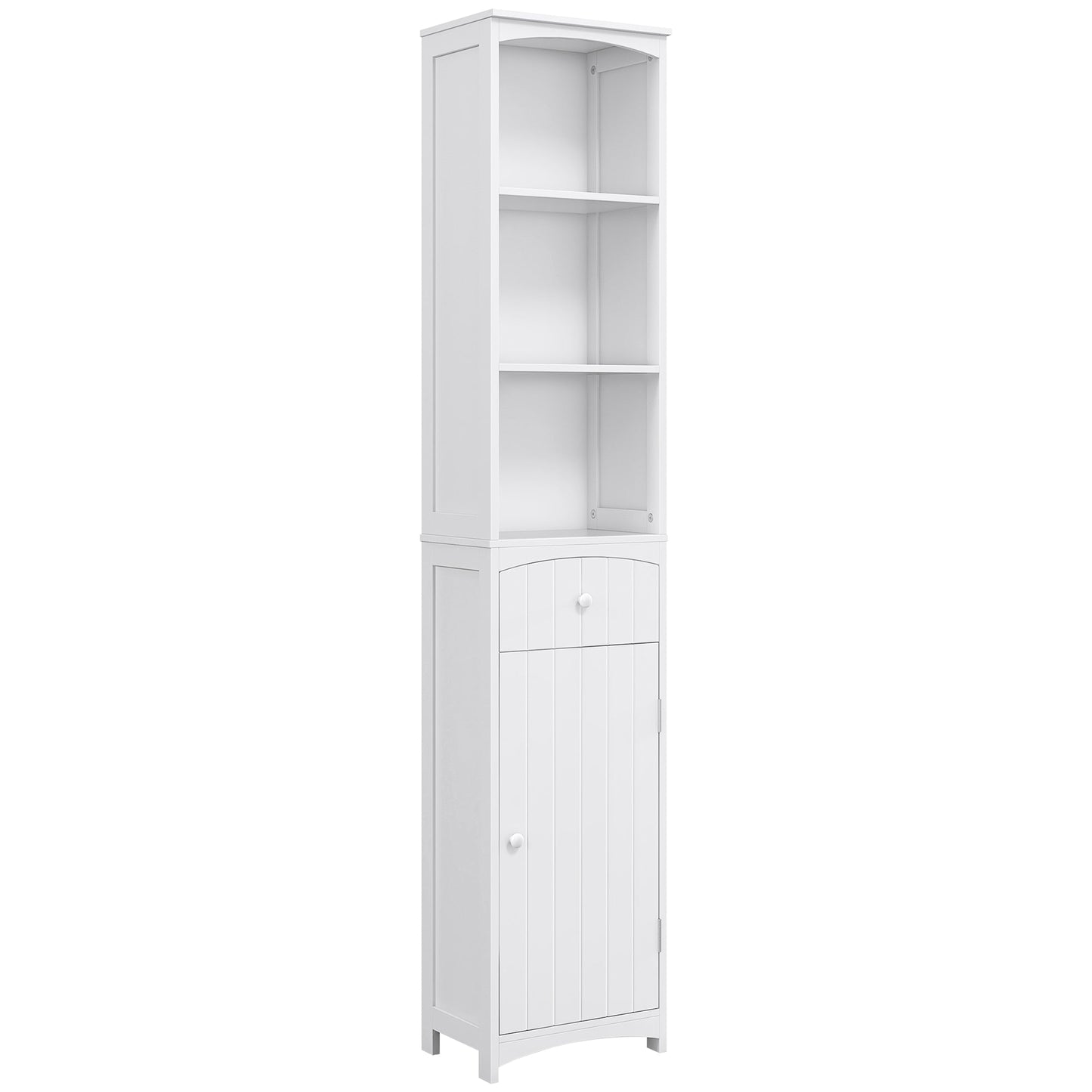 HOMCOM White Bathroom Linen Tower with Shelves and Drawer