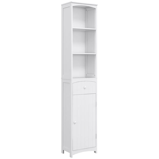HOMCOM White Bathroom Linen Tower with Shelves and Drawer