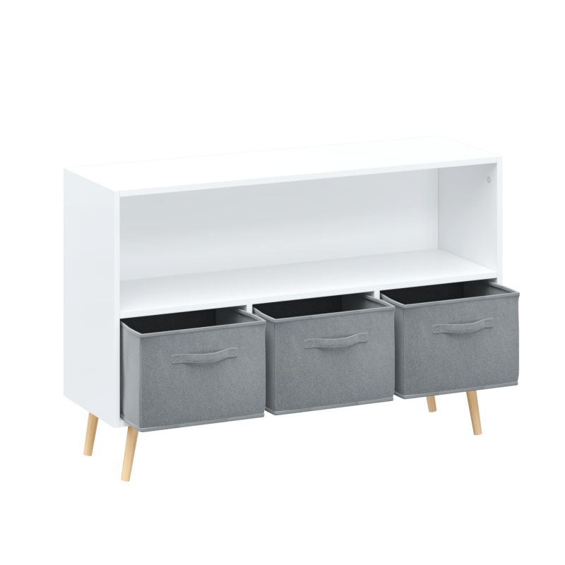 Modern Kids Bookcase for Playroom w/ Collapsible Fabric Bins