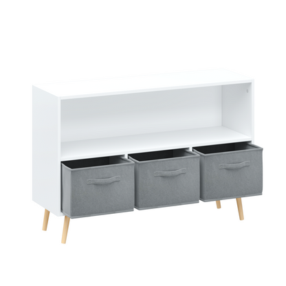 Modern Kids Bookcase for Playroom w/ Collapsible Fabric Bins