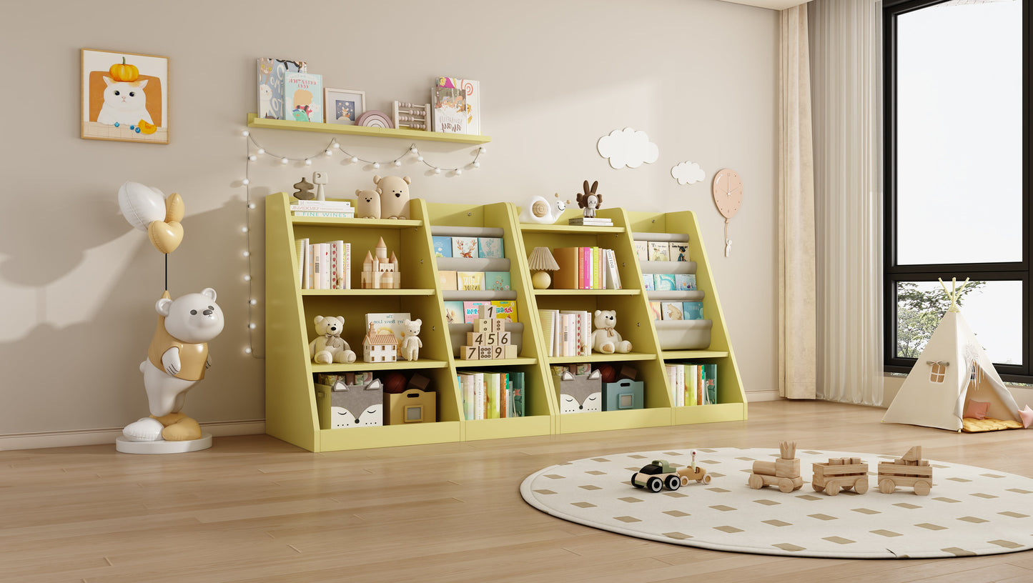 Yellow Wooden Toy Storage Organizer Cabinet Kids Bookshelf  Children Bookcase Toddler Baby Sling Book Rack Shelf for Playroom Bedroom Nursery Hallway School Kindergarten Living Roomy