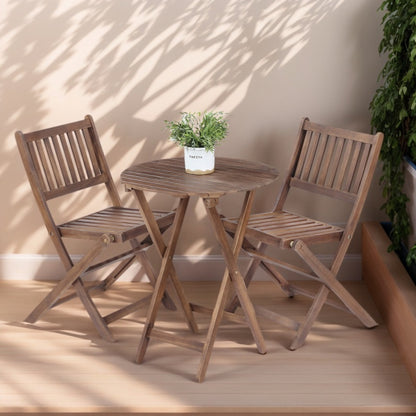 Natural Acacia 3-Pc Bistro Set for Patio & Balcony, Folding