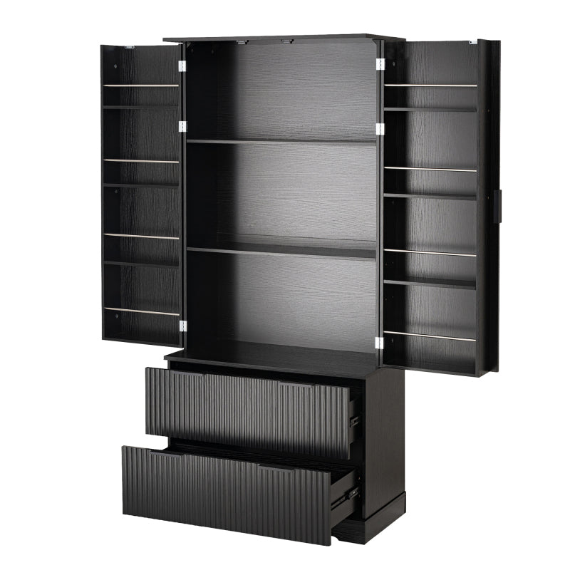 Modern Fluted Kitchen Pantry Cabinet, Drawers & Spice Racks