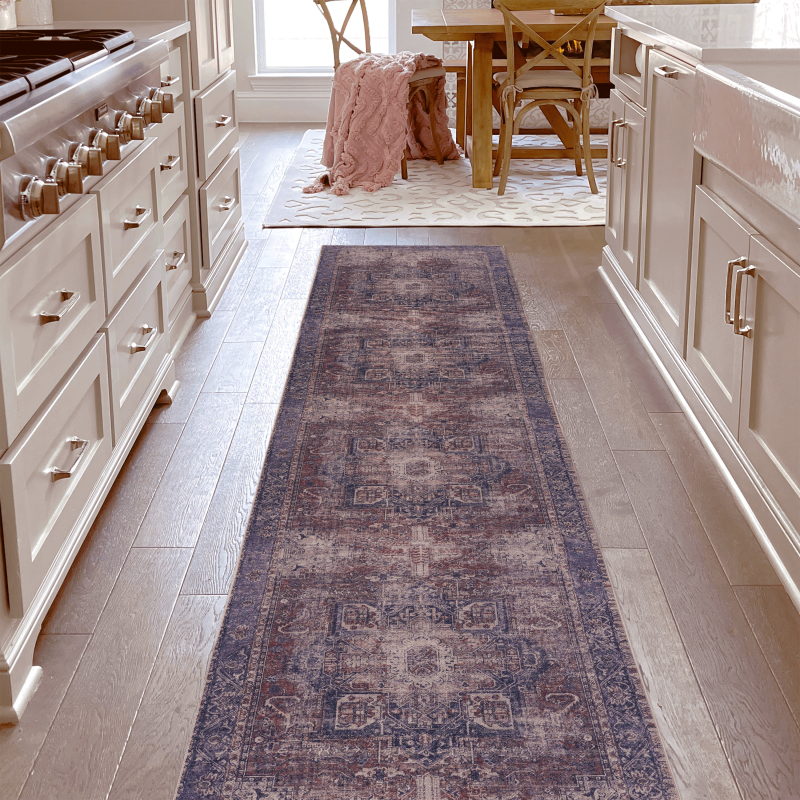 NAAR MAVAL Modern Burgundy Entryway Doormat, Washable