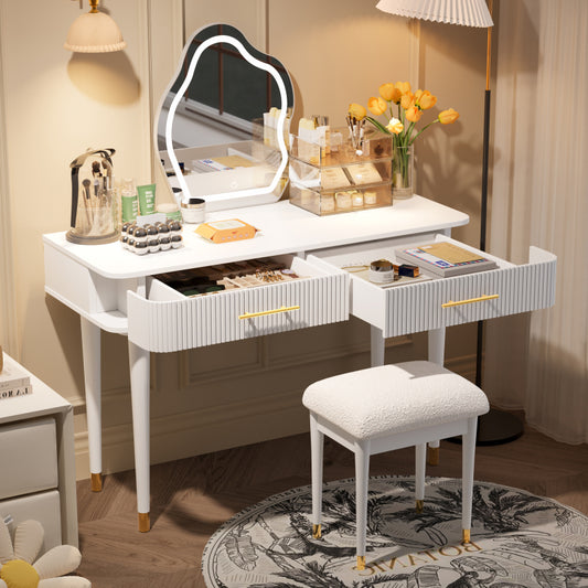 Modern Vanity Set for Bedroom with Touch LED Mirror, 2 Drawers