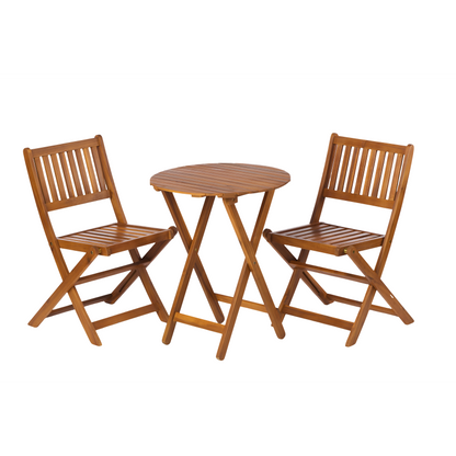 Natural Acacia 3-Pc Bistro Set for Patio & Balcony, Folding