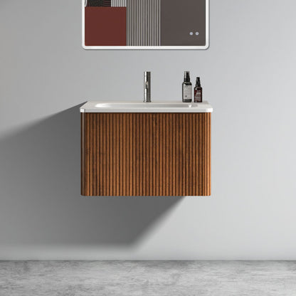 Etna 24-in Striped Walnut Floating Bath Vanity, Ceramic Sink