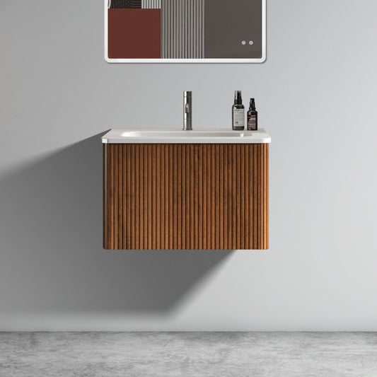 Etna 24-in Striped Walnut Floating Bath Vanity, Ceramic Sink