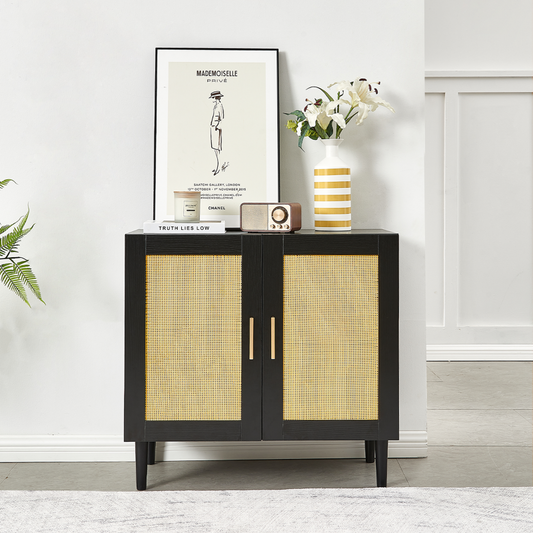 Modern Rattan Sideboard for Living Room, Adjustable Shelves