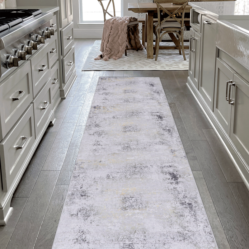 NAAR MAVAL Gray & Gold 5x8 Area Rug, Living Room, Washable