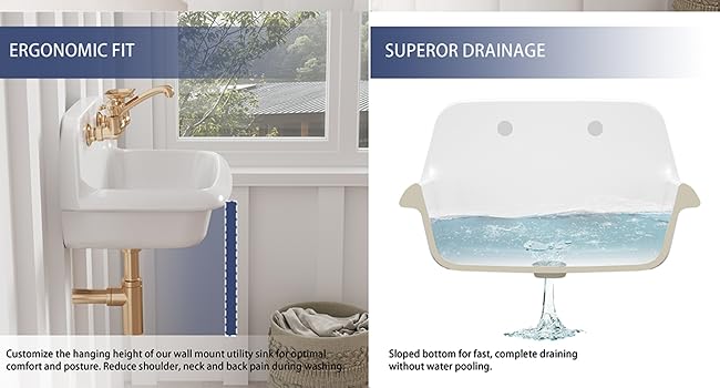 ELLAI Farmhouse Wall-Mount Laundry Sink with High Back