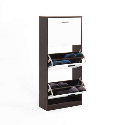 Modern Slim White Shoe Cabinet for Entryway, 3 Flip Drawers