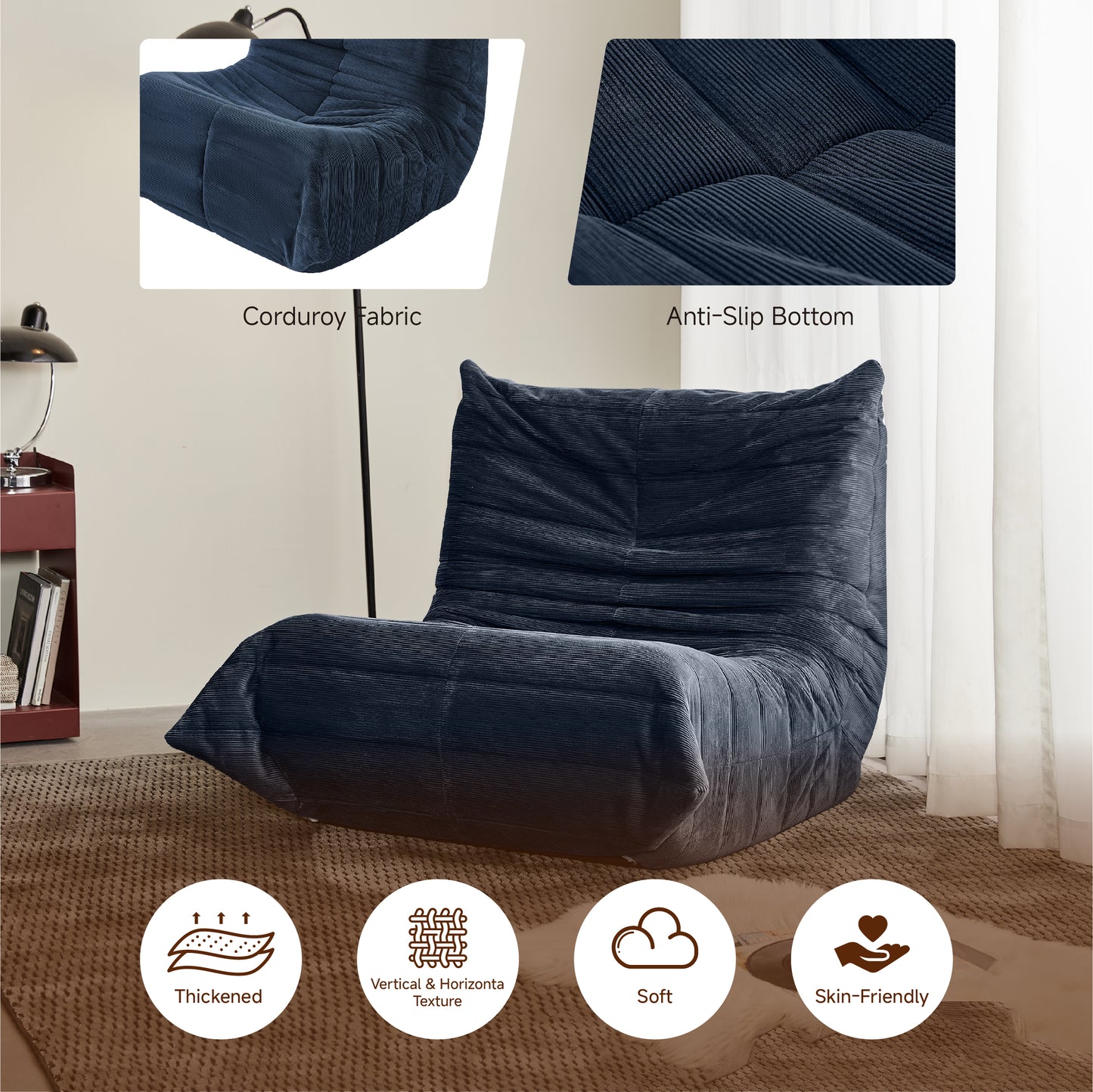 Bean Bag Chairs for Adults, BeanBag Reading Chair Memory Foam Couch, Floor Chair Soft Teddy Material, Comfy Reading Nook Chairs for Bedroom Living Room Office